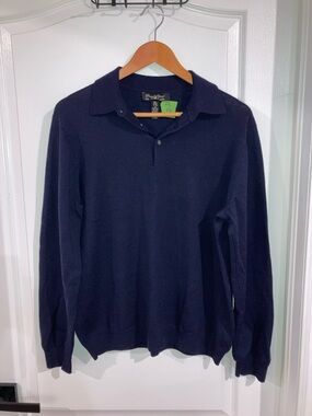 Pronto Uomo Navy Blue Polo Collar Long Sleeve Sweater - size XL